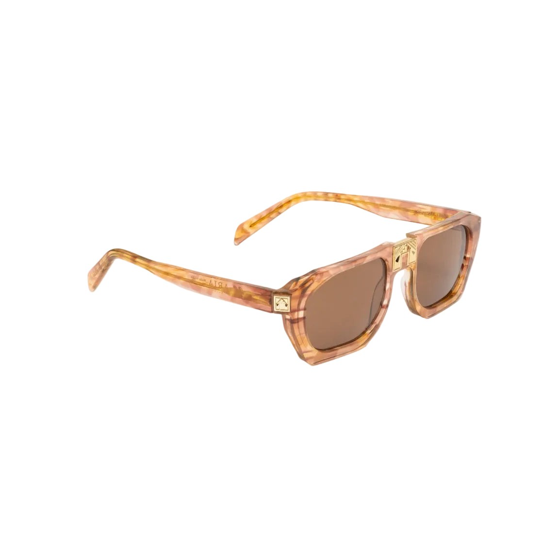 Sunglasses with tortoiseshell frame and brown lenses on a white background