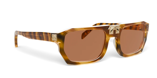 ARIA NOIR Arca II frame in Caramel Stripe, three-quarter view (product render)