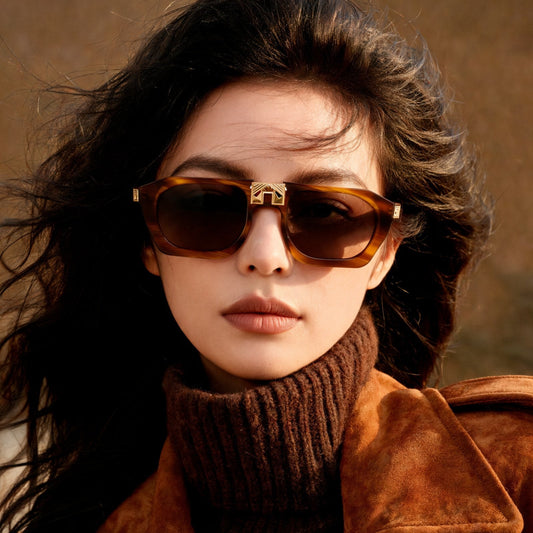 ARIA NOIR AHAVA Caramel Stripe sunglasses fall campaign