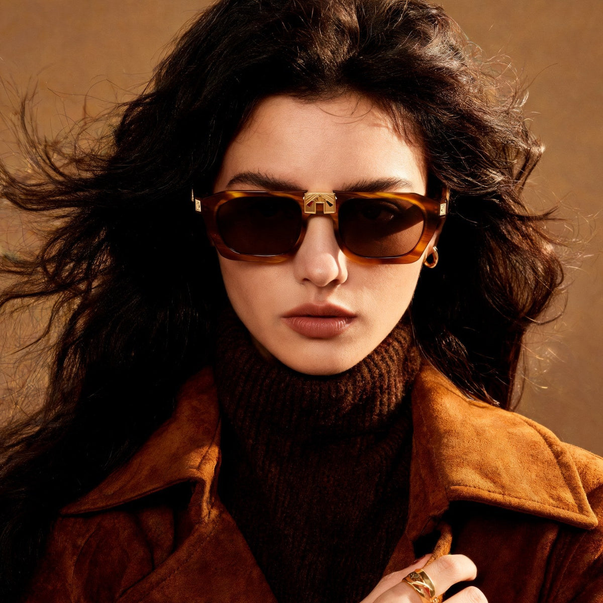 ARIA NOIR AHAVA Caramel Stripe sunglasses fall campaign