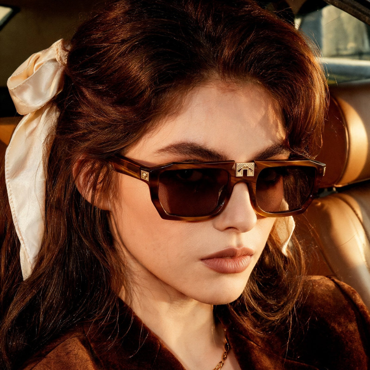 ARIA NOIR ARCA II Caramel Stripe sunglasses fall campaign