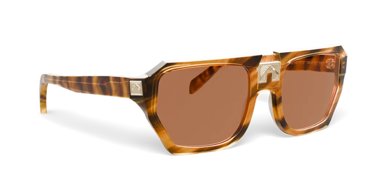 ARIA NOIR Monarca frame in Caramel Stripe, three-quarter view (product render)